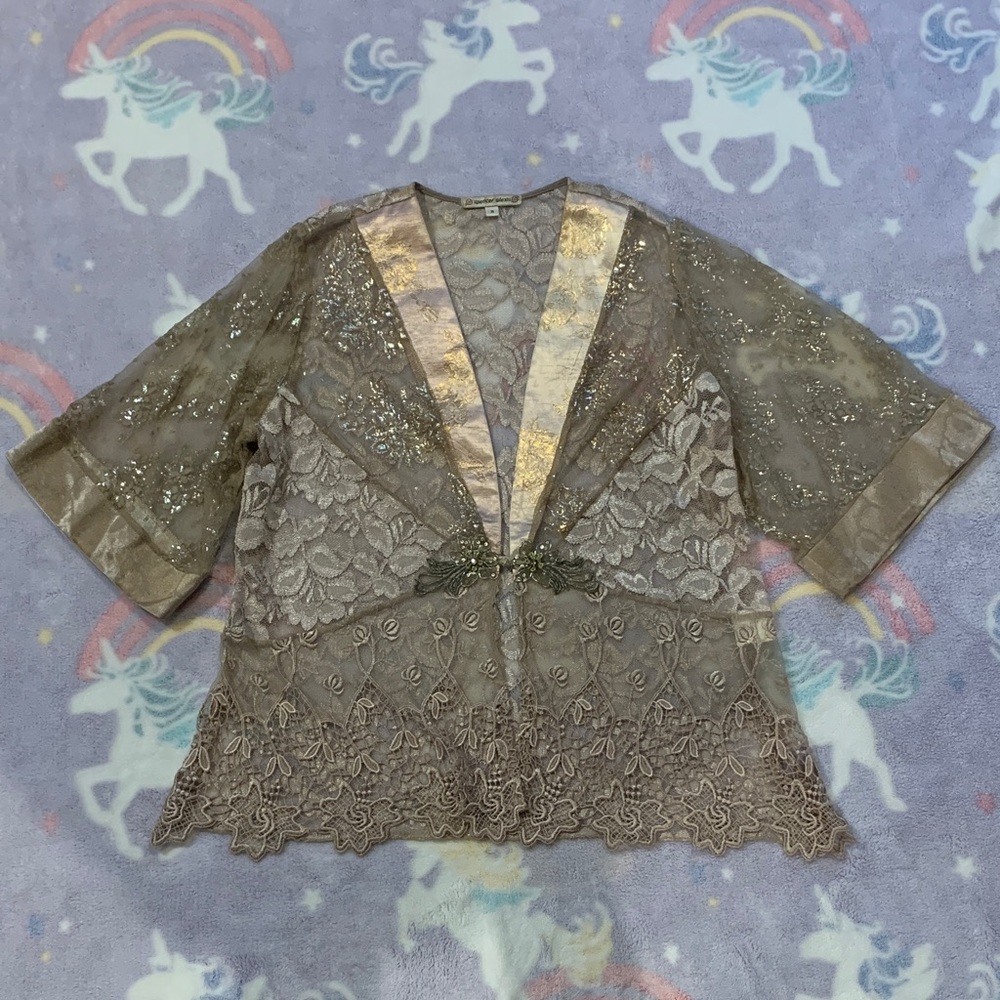 Vintage Gold Floral Crochet Spencer Alexis Kimono